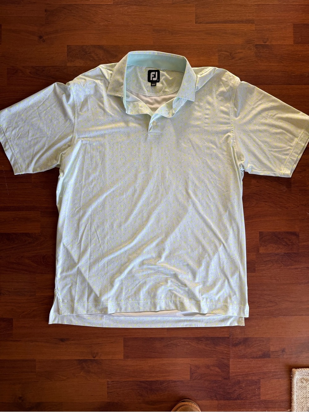 FootJoy Pale Blue Polo with Yellow Floral Daisy Dot Print - Picture 2 of 7